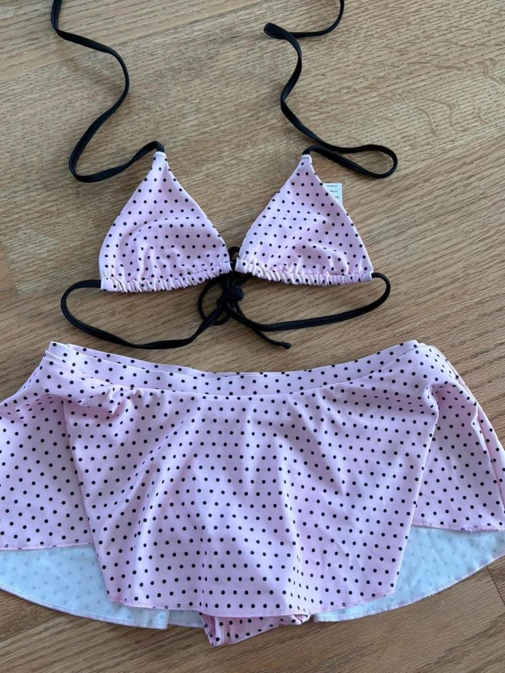 Pink Polka Dot Bikini Set with Skirt